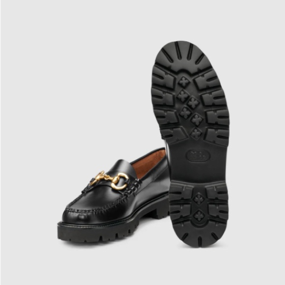 G.H. Bass & Co. Black Leather Loafers with Gold Accent - Picture 4 of 5